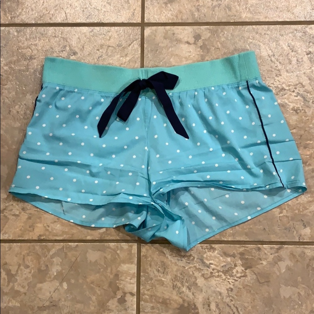 Light blue, white polka dot pajama shorts